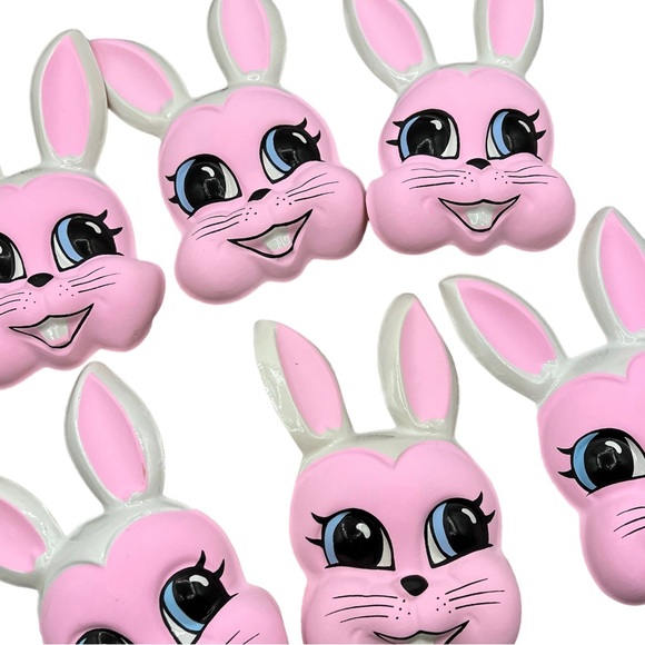 Vintage Kitschy Pink & Beige Easter Bunny Face Cake Topper Decor, 6.25 Inch - Picture 1 of 7